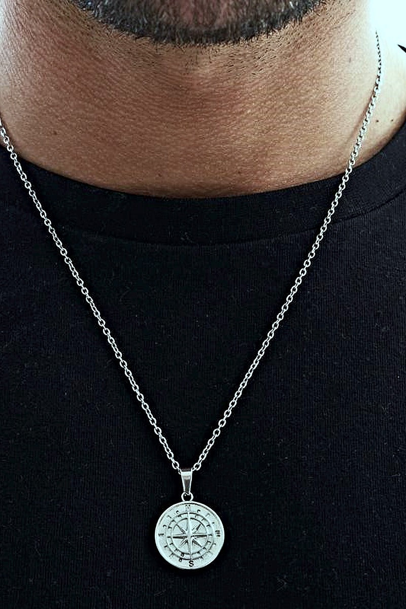 Compass Pendant Necklace men's stainless steel compass pendant necklace, view 6