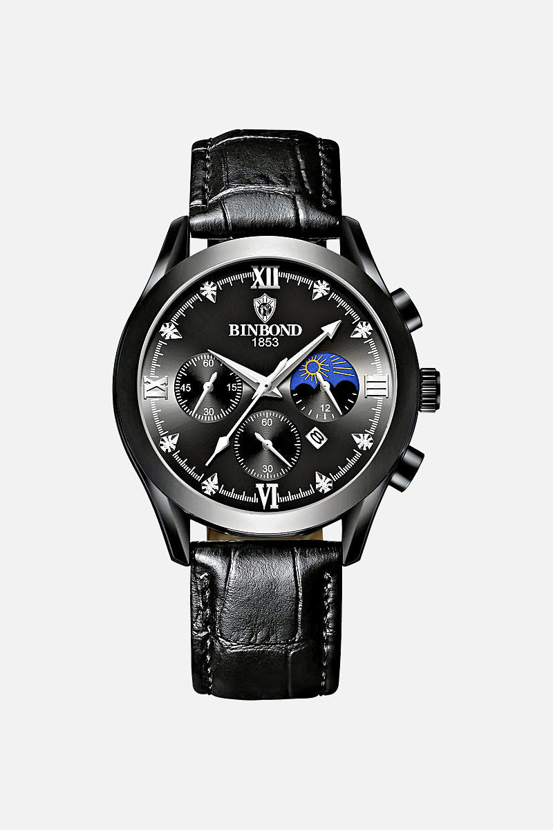 Old Money men's leather strap watch, view 4